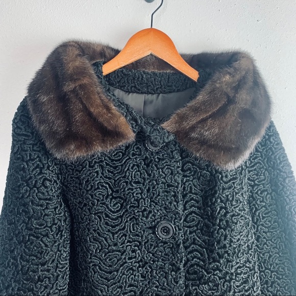 VTG 50s Mink & Persian Curly Lamb Wool Dinner Coat - Picture 8 of 15